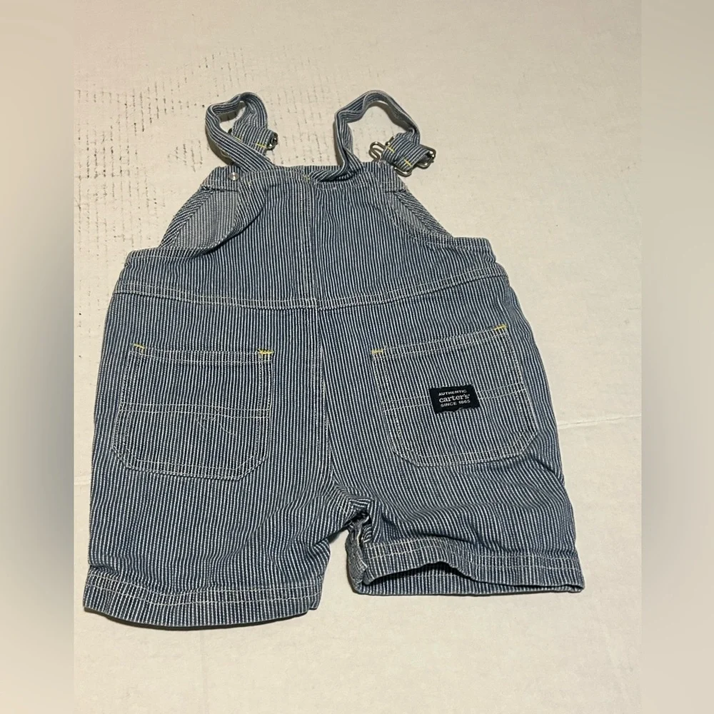 Vintage Striped Blue Kids Overalls with Tractor Patch
